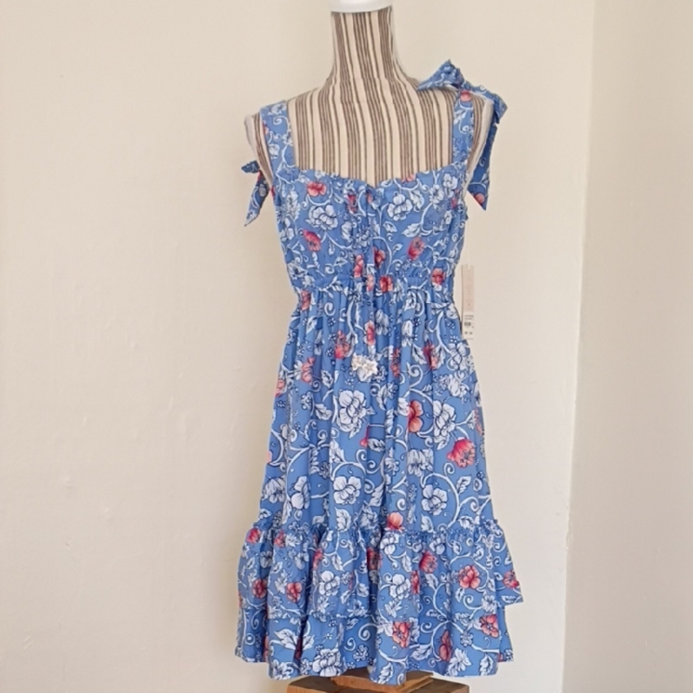 Cosita Linda Blue Spaces Tiered Short Dress Size M NWT